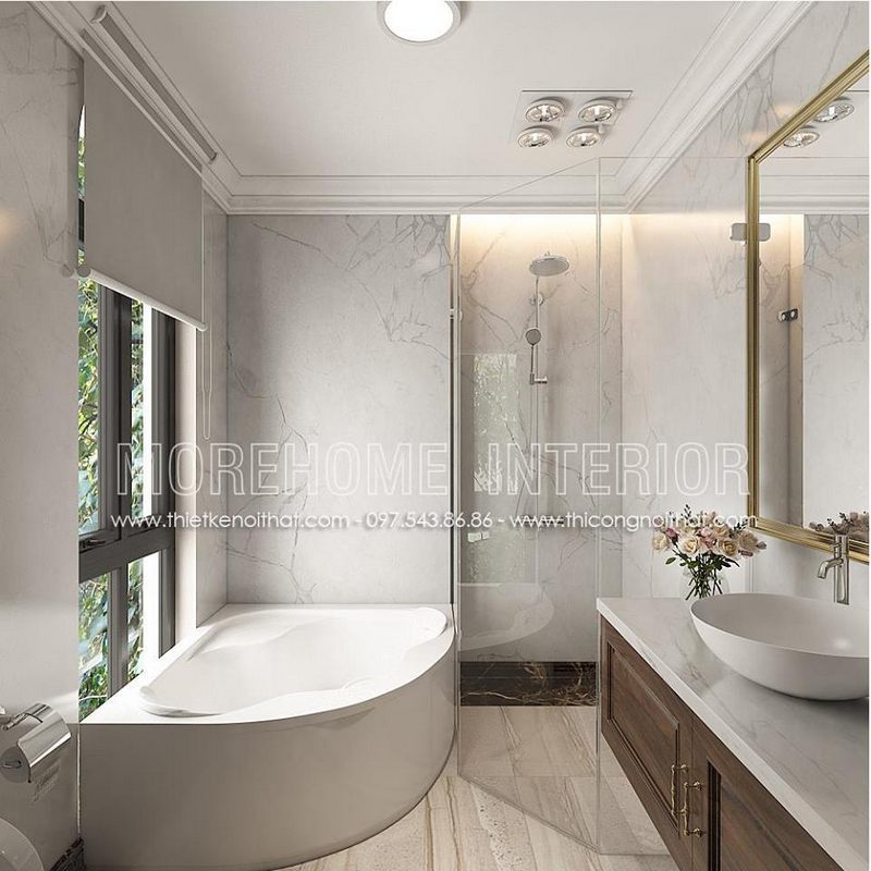 Phòng tắm nhà phố, biệt thự trang trí có bồn tắm hiện đại giúp bạn trải nghiệm cuộc sống thư giãn ngay chính tại ngôi nhà của mình.
